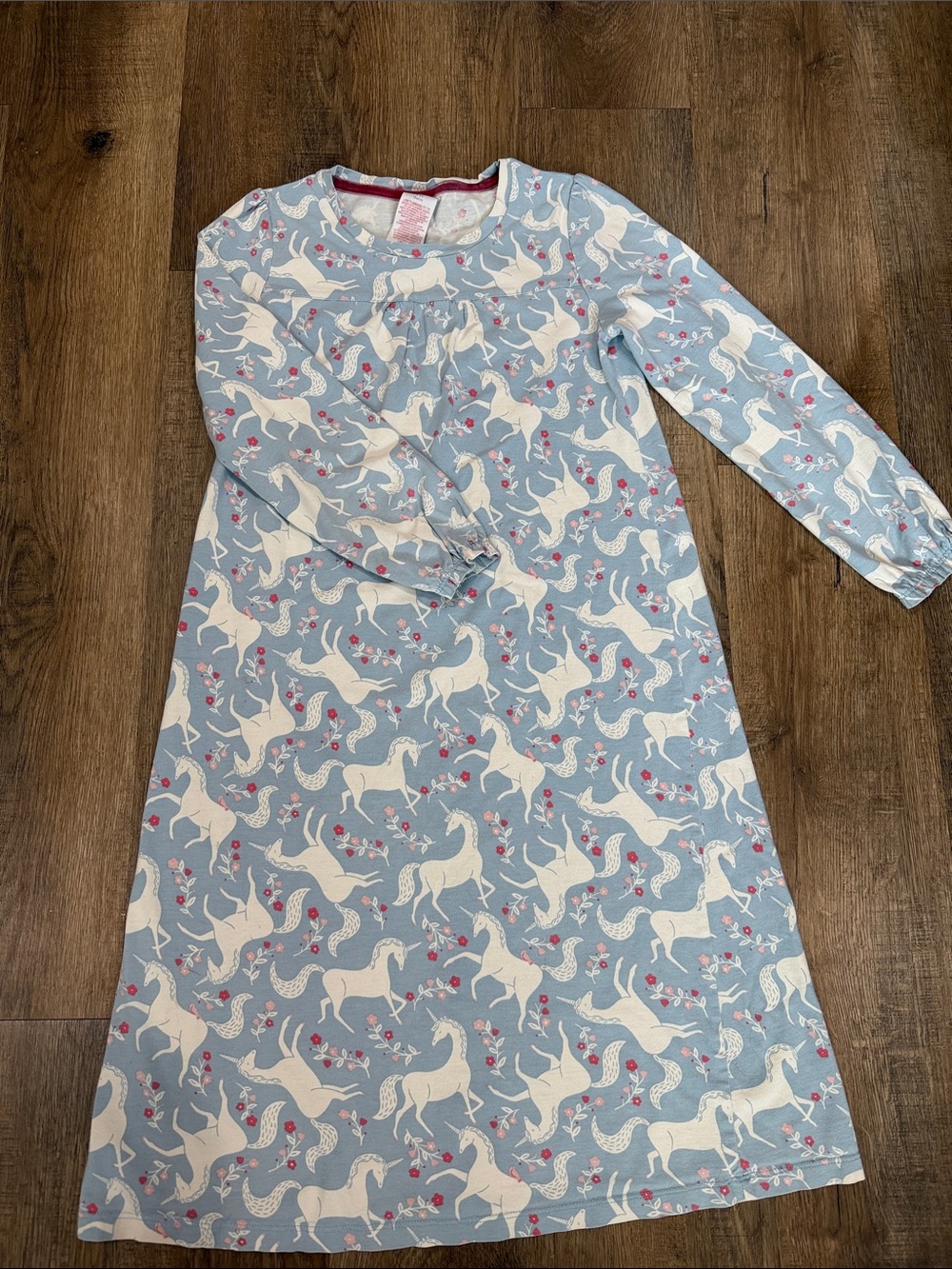 Mini Boden,Girls' Light Blue Unicorn Nightgown with Pink Accents